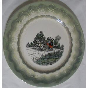 Vintage Old Castle made in England winter scene plate green horse and carriage